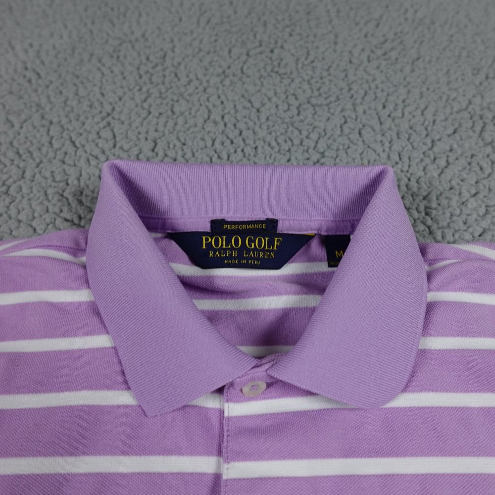 VTG Polo Golf Ralph Lauren Performance Shirt Mens Medium Purple Striped Polo - Picture 2 of 11